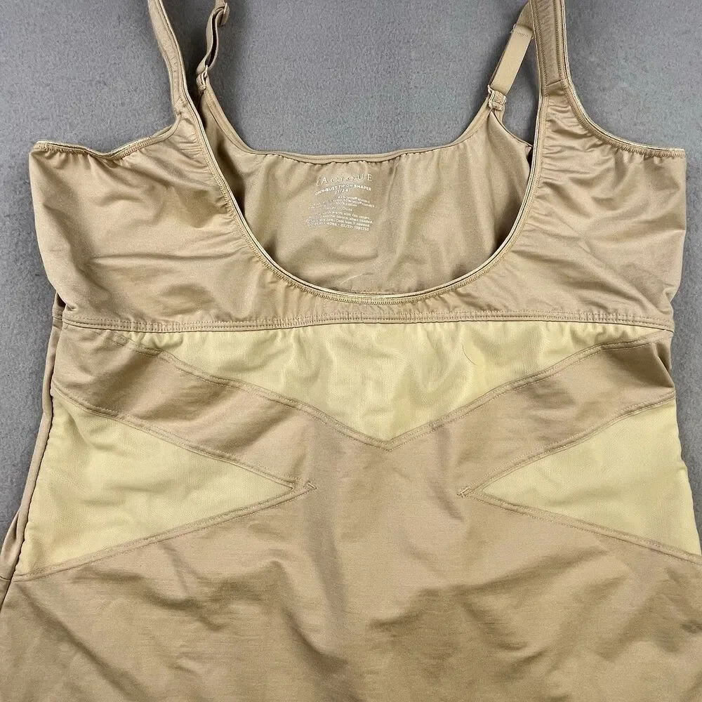 Shape By Cacique Open Bust Thigh Shaper Body Suit Size 22/24 Beige Tan Stretch